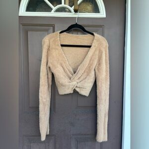 Aerie V-Neck Sweater in Soft Tan